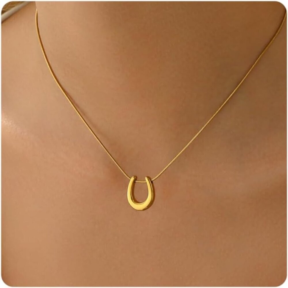 ⚡Gold Necklace for Women 18K Plated Crescent Moon Sun Horse Shoe Horn Pendant